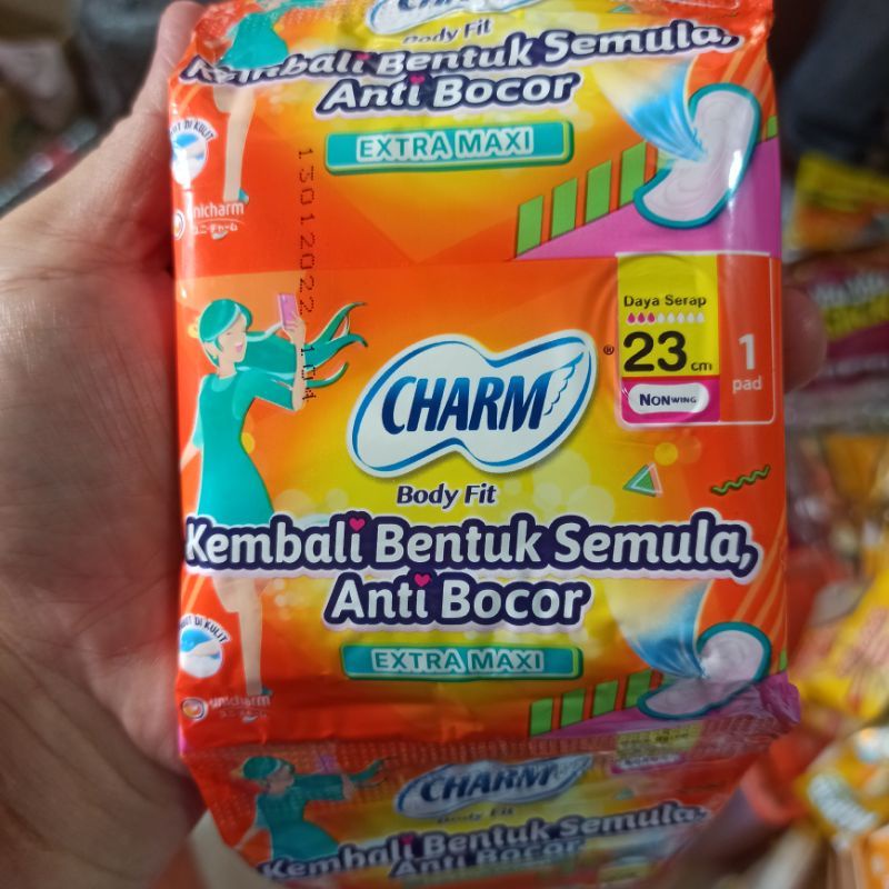 Pembalut Charm Body Fit EXTRA MAXI (non wing) Renceng isi 10 Sachet