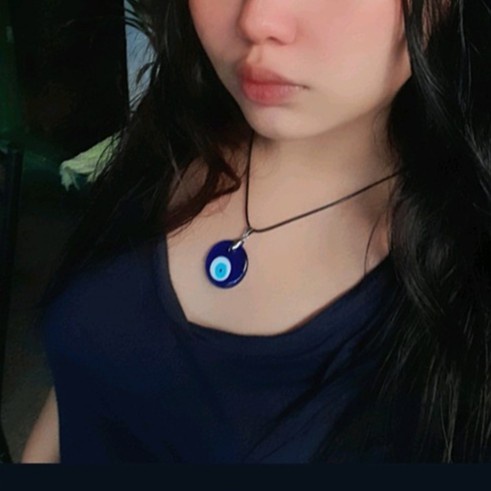 Kalung Choker Rantai Klavikula Hias Liontin Mata Iblis Warna Biru Untuk Wanita