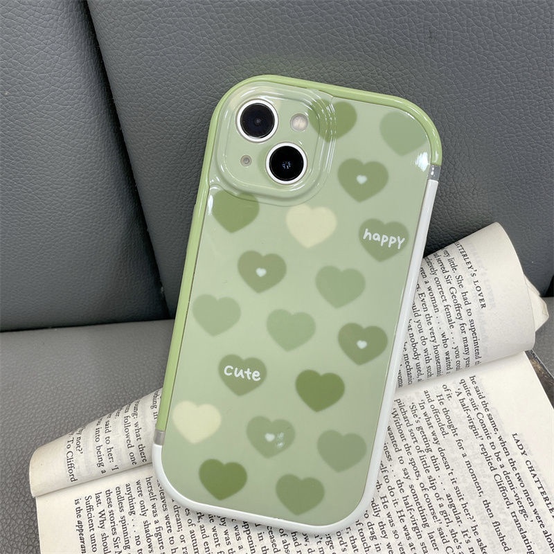 Case Motif Print Hati Warna Hijau Untuk IPhone 12 13 11 Pro Max X Xs Max Xr Ghnv