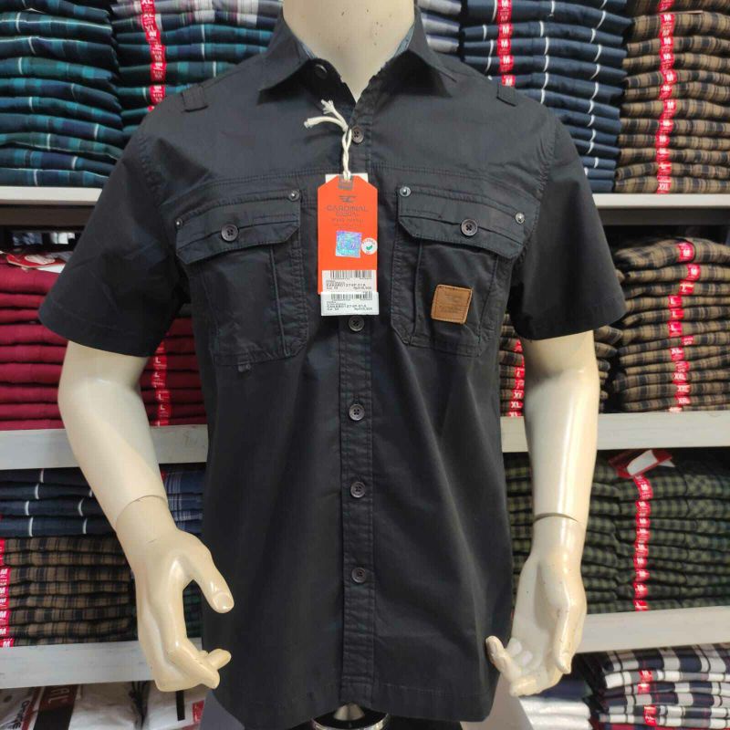 KEMEJA PRIA CARDINAL CASUAL ORIGINAL // KEMEJA CARDINAL REGULAR LENGAN PENDEK HITAM