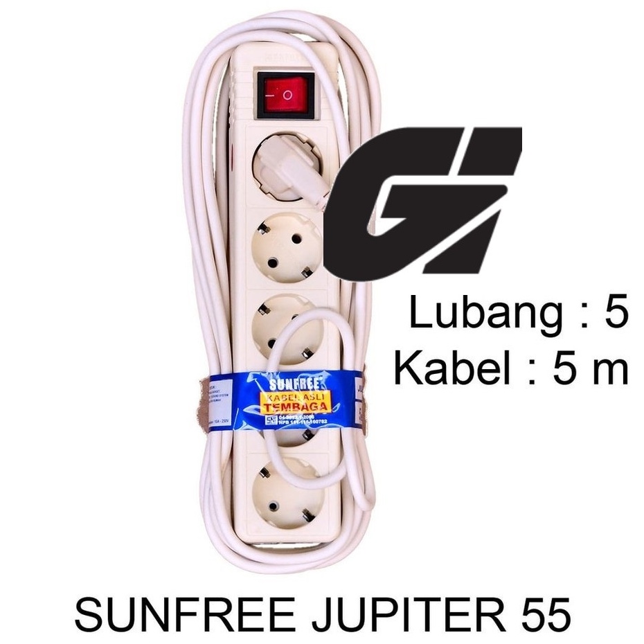 Sunfree Stop Kontak Kabel Jupiter  1.5 - 3 - 5 Meter 2 - 3 - 4 - 5 Lubang