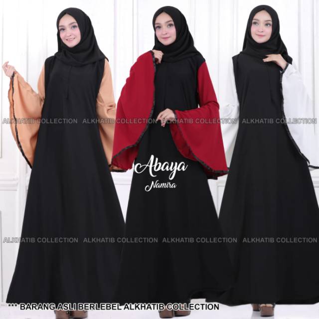 ABAYA UMBRELLA NAMIRA WARNA PUTIH GOLD DAN MERAH ALKHATIB COLLECTION