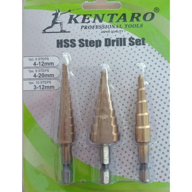 MATA BOR BESI PAGODA / STEP DRILL 3PCS  KENTARO JAPAN QUALITY