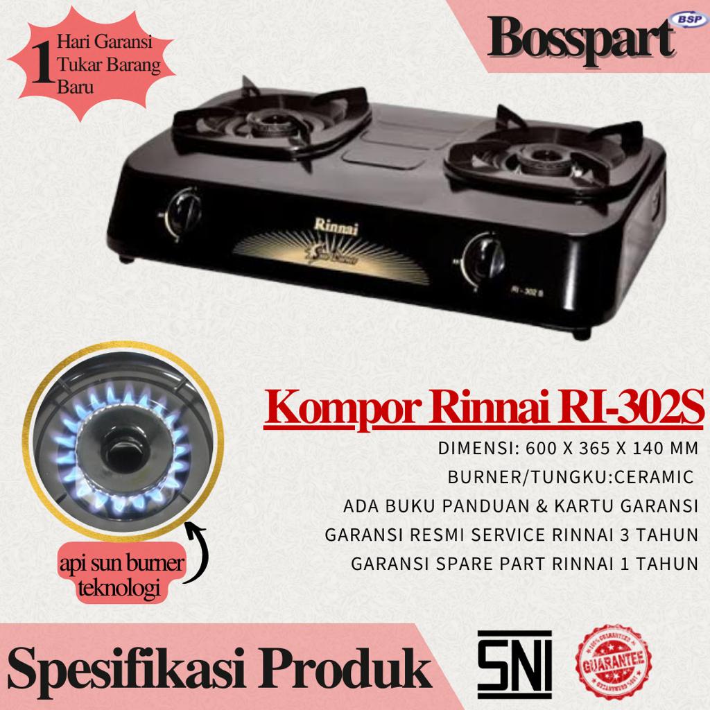 Paket Kompor Gas Rinnai 2 Tungku RI-302s bonus selang regulator Quantum