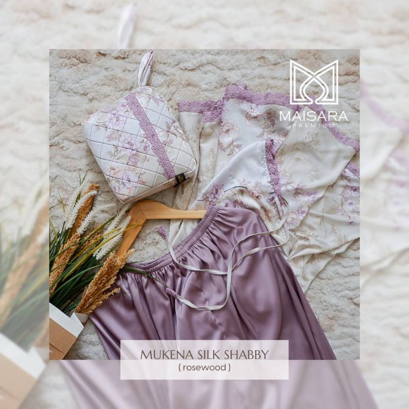 Mukena silk silky shabby Maisara premium Rosewood mahar seserahan original Mas kawin bingkisan Ungu 