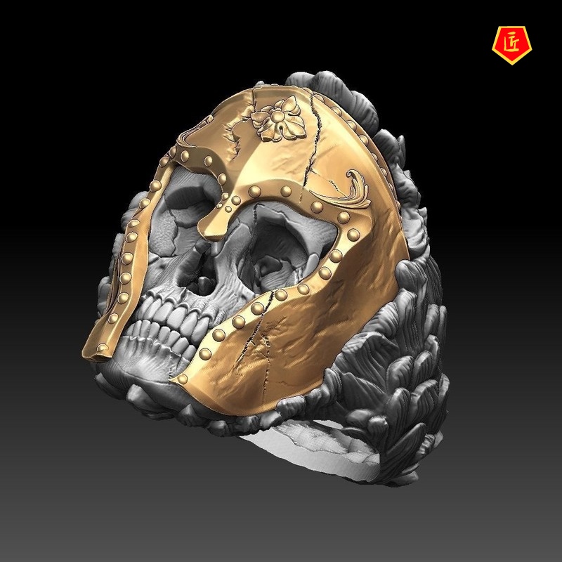 [Ready Stock]Creative Skull Mask Retro Two-Tone Ring Punk Exaggerated