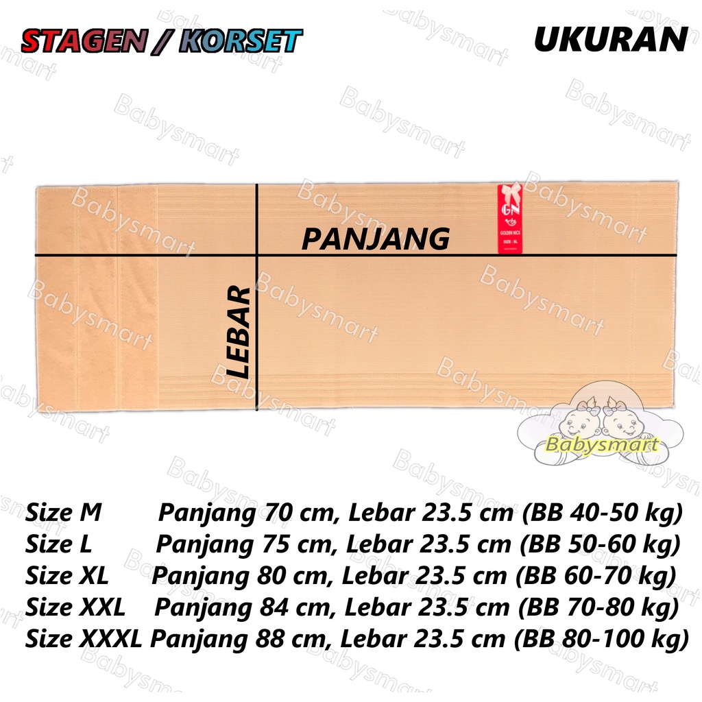 Babysmart - Korset / Stagen Pelangsing/Pengecil Perut setelah Melahirkan Model PEREKAT Double Bahan Tebal GOLDEN NICK Y23P Lebar 23.5 cm Size M, L, XL, XXL