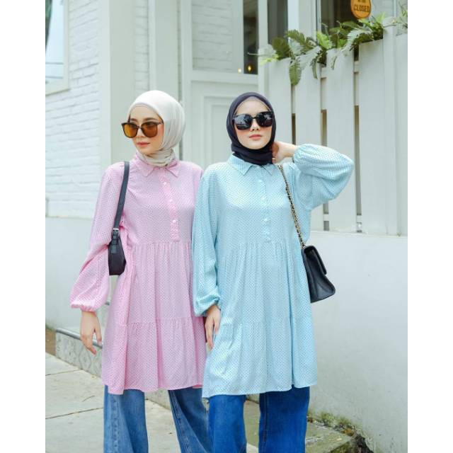 PAKAIAN MUSLIM WANITA LOLLY POLKA TUNIK WANITA COTTON RAYON