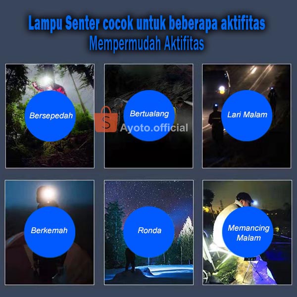 Lampu Mini Senter Kepala LED AYOTO 5 Mode USB Charger Multi Fungsi Anti Air Sensor Tangan