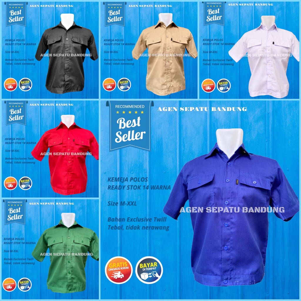 AGEN Kemeja Pria Kasual Polos Hitam Putih Lengan pendek /  Baju Muslim / hem baju pria / kemeja cowok / kemeja hitam