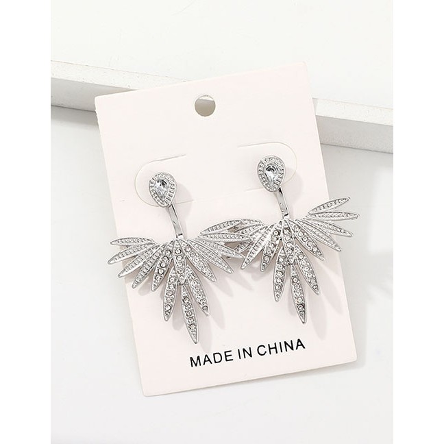 LRC Anting Tusuk Fashion Silver Rear Hanging Wings And Diamond Earrings F75541