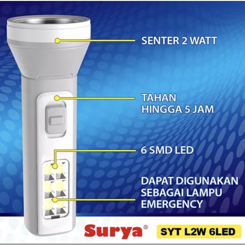 Surya SYT L2W + 6 SMD LED Lampu Emergency SYT L2W + 6 SMD LED + Senter Darurat Super LED 2Watt Rechargeable