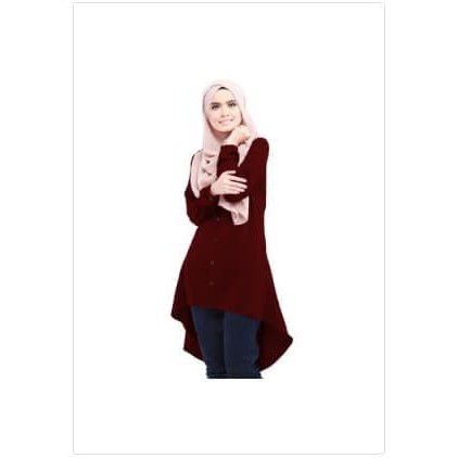 mc fashion Tunik kemeja Asimetris tangan panjang kancing full-Luna - Fuchsia