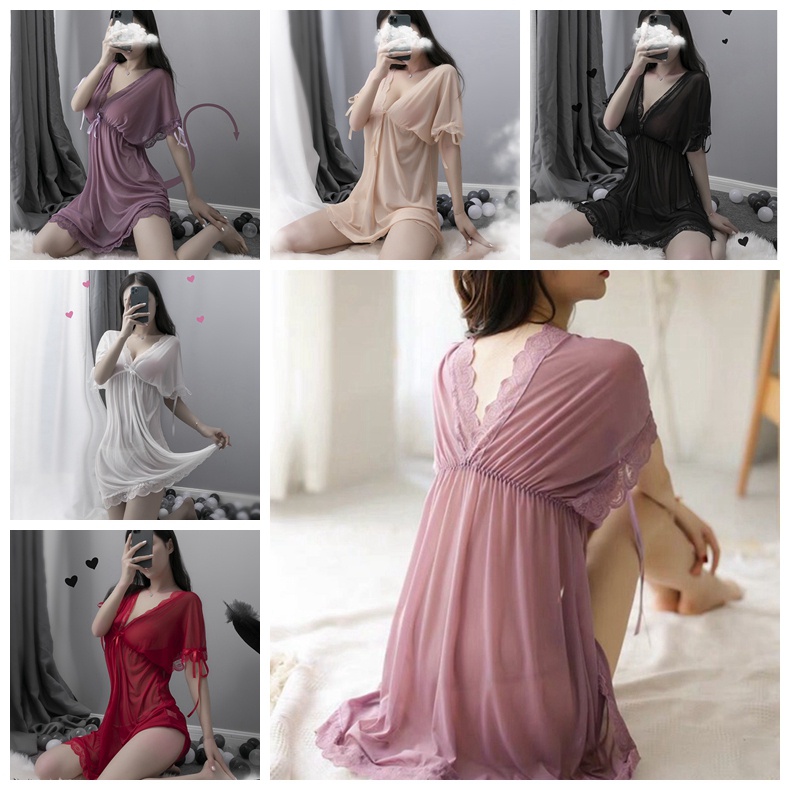 Wanita Lingerie Sexy jumbo ld 120 Transparan Baju Tidur V Neck Dress tanpa lengan 3A352