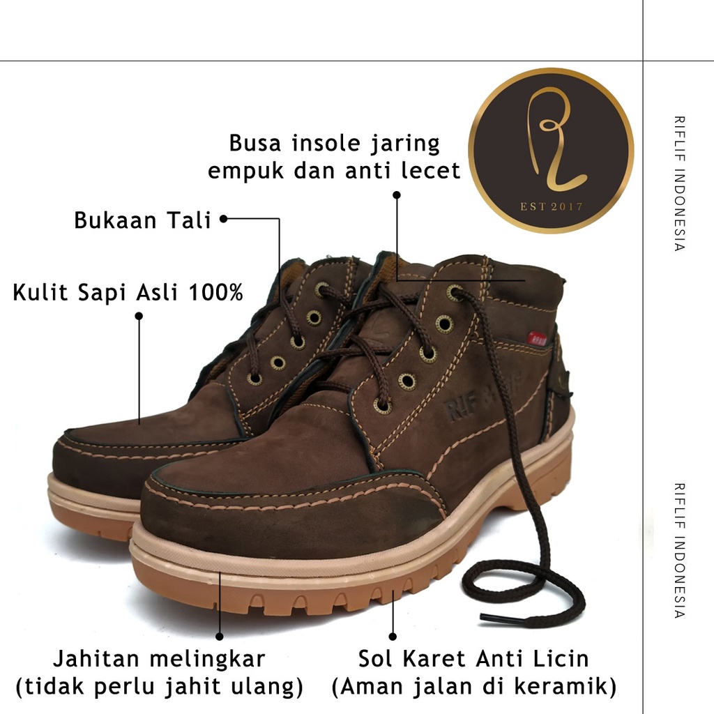 Sepatu Kickers / Sepatu Boots Pria Cowok untuk Kerja Lapangan Bahan Kulit Asli original 100% / Sepatu Buts Laki-laki Sol Karet Murah dan Keren