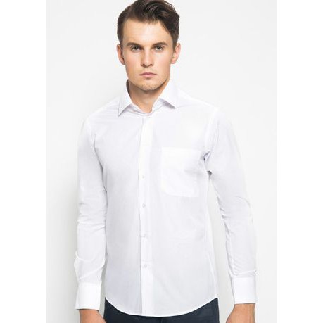 Lesta Langgeng Kemeja Formal Pria Putih Lengan Panjang Polos bahan Katun size S M L XL XXL Dovizio