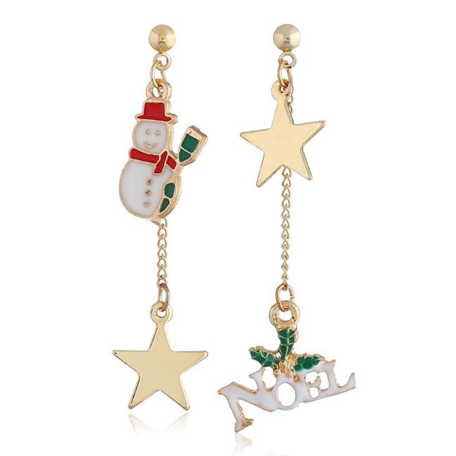 LRC Anting Tusuk Fashion Color Snowman Elk Earrings D22068