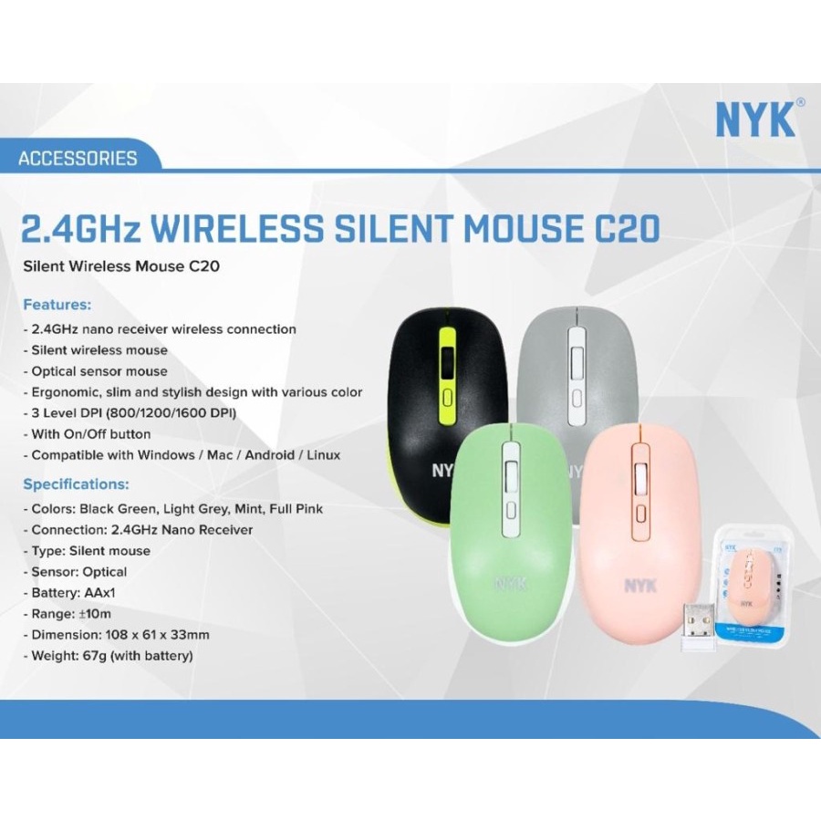 Mouse Wireless Silent NYK C20 Design Style Color