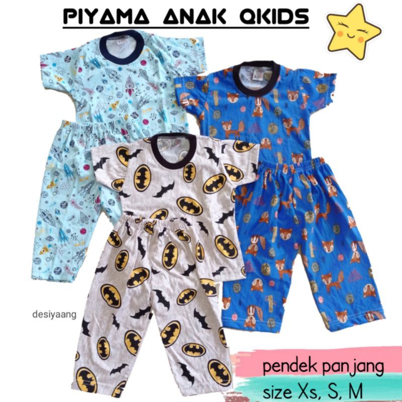 Piyama Anak Qkids Size S (2-3tahun) Lengan Pendek Celana Panjang