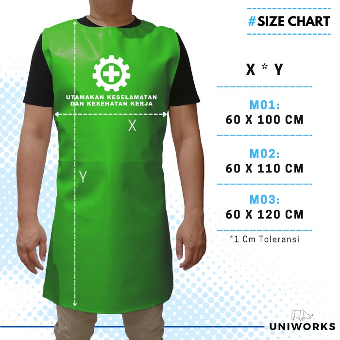 Uniworks Celemek Anti Air Sprayer V02M01 Model Tanpa Lengan 7 Warna 3 Ukuran Panjang Bahan PVC