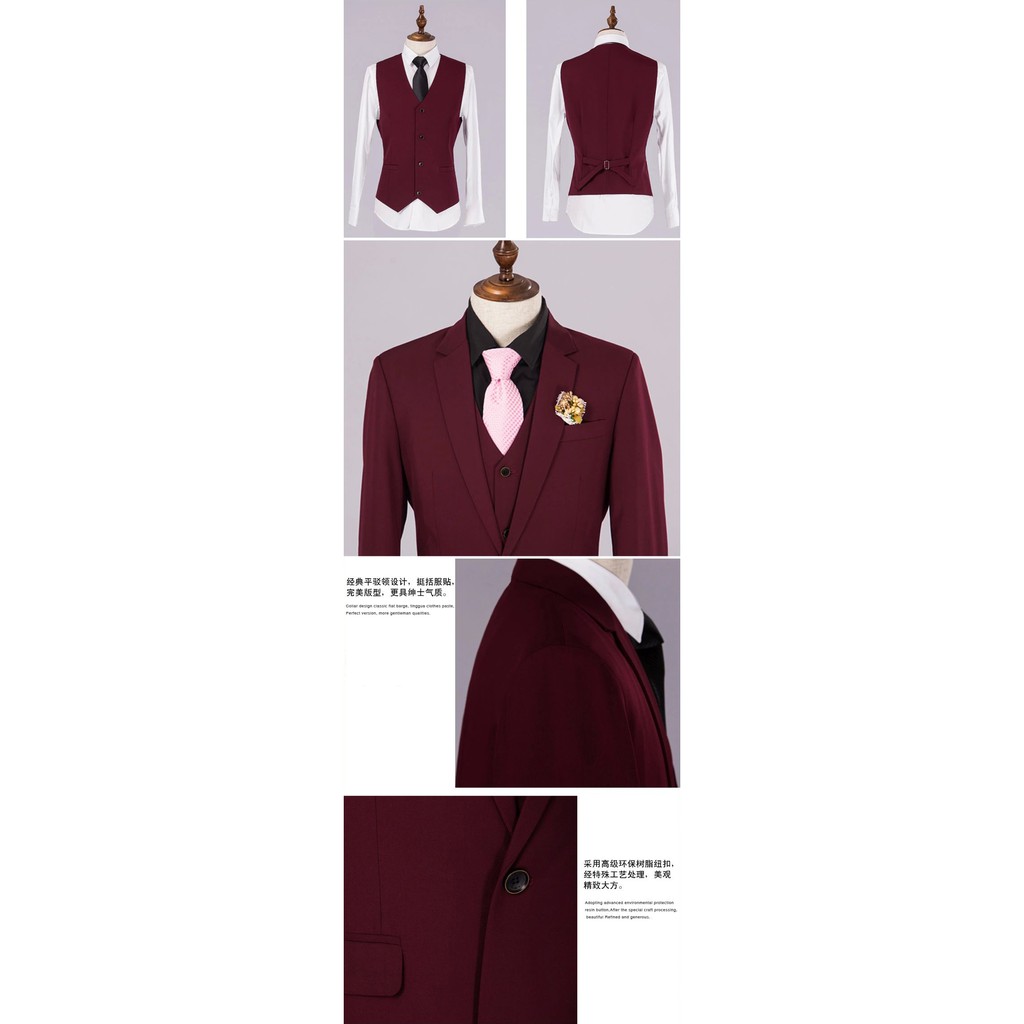 SETELAN JAS FORMAL / JAS KERJA PRIA FULL MAROON 3IN1 INCLUDE JAS, CELANA DAN VEST HIGH TWIST SLIMFIT