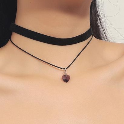 Xia.id Kalung Rantai Wanita Dua Lapis Liontin Hati Gaya Retro Sexy Adjustable