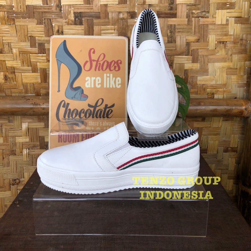 Tenzo Shoes || Tnz 31 Sepatu Wanita Tenzo List Bendera Sol Polos Putih