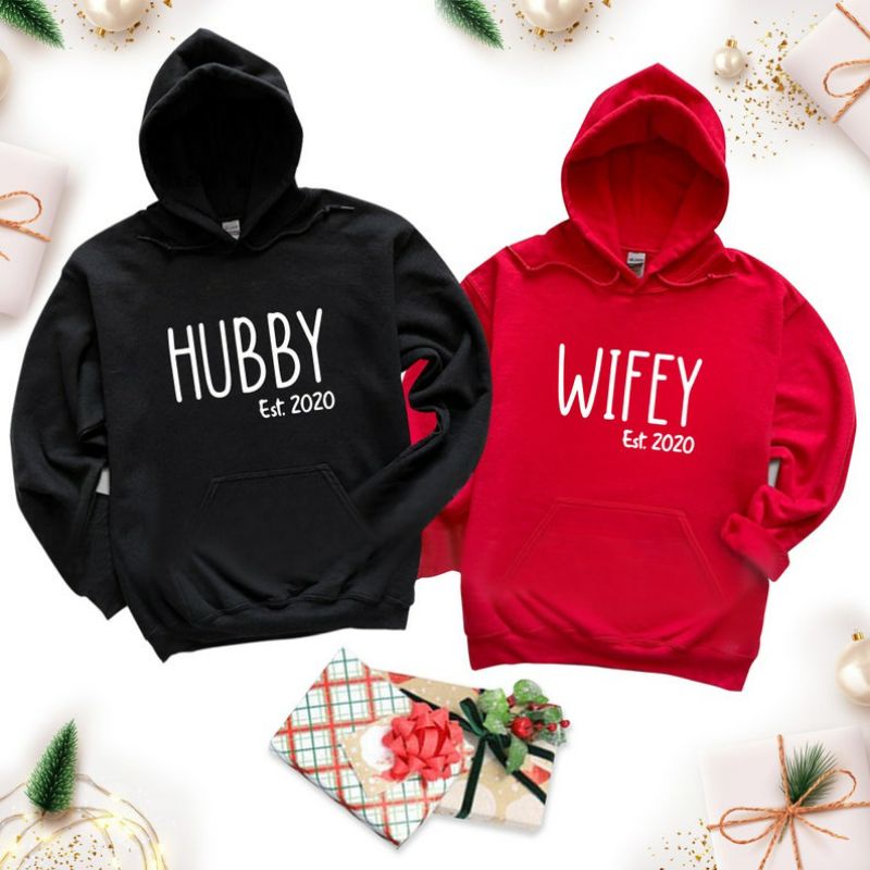 (S - 6XL) Hoodie HUBBY WIFEY Matching Couple Gift For Anniversary Jaket Sweater COUPLE Match BIGSIZE Jumbo Oversize Mr Mrs King Queen Moon Sun Together Forever Loose Long Sleeve 6XL 5XL 4XL 3XL 2XL XL L M S