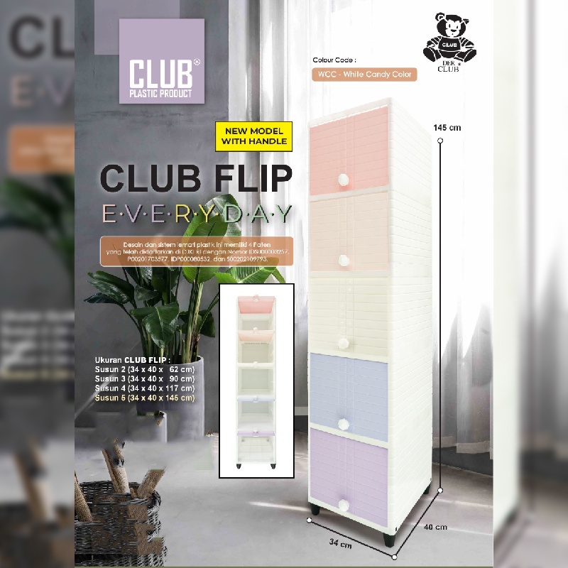 LEMARI PAKAIAN PLASTIK CLUB FLIP SINGLE EVERYDAY LEMARI PLASTIK SERBAGUNA CABINET LACI MINIMALIS CLUB EVERYDAY