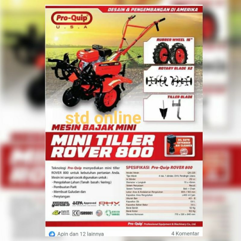 CULTIVATOR ROVER 800 PRO QUIP MESIN TRAKTOR KEBUN