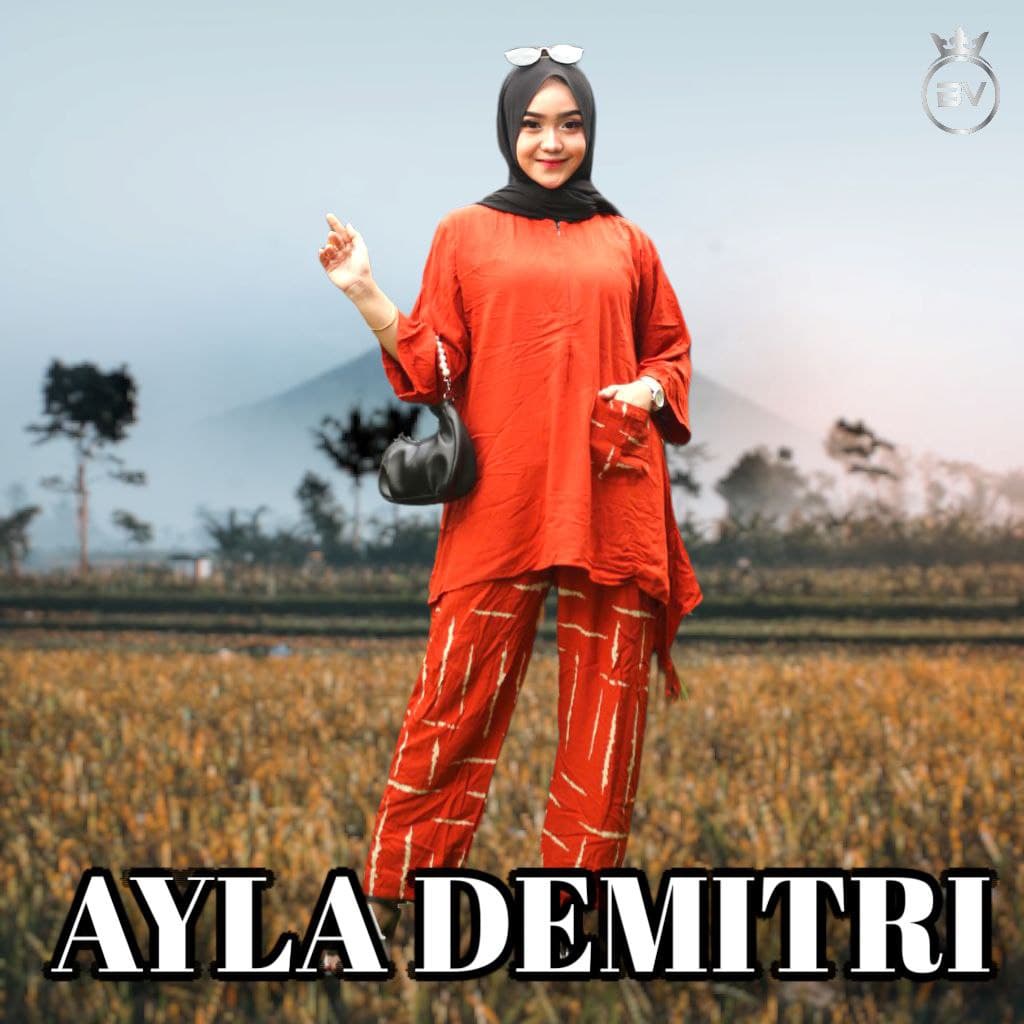 Alya Demitri One Set Wanita Rayon Premium Setelan Wanita Batik Tie Dye Lengan 7/8 Set Celana Kekinian LD 114 cm