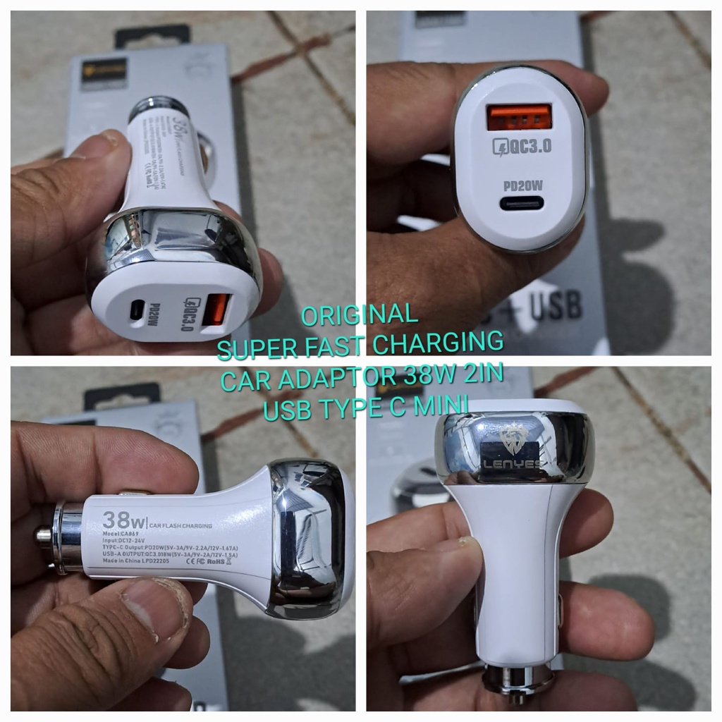 J435 ADAPTOR MOBIL 38W CHARGER 2 PORT USB TYPE C DAN A FAST CHARGING CASAN TRAVEL ADAPTER UNIVERSAL watt adaptive saver aki accu ac dc travel adapter charge bisa untuk segala jenis handphone mudah dipasang harga terjangkau