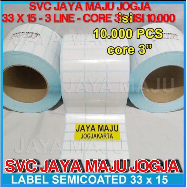 

33 X 15 SEMICOATED - 3 LINE - FACE OUT - ISI 10.000 PCS || CORE 3" || LABEL BARCODE PAKAI RIBBON THERMAL TRANSFER TOKO BESI LISTRIK AKSESORIES SPAREPART HP HANDPHONE SWALAYAN || 33X15 LABEL BARCODE SEMICOAT PRINTER INDUSTRI - ISI 10000 PCS