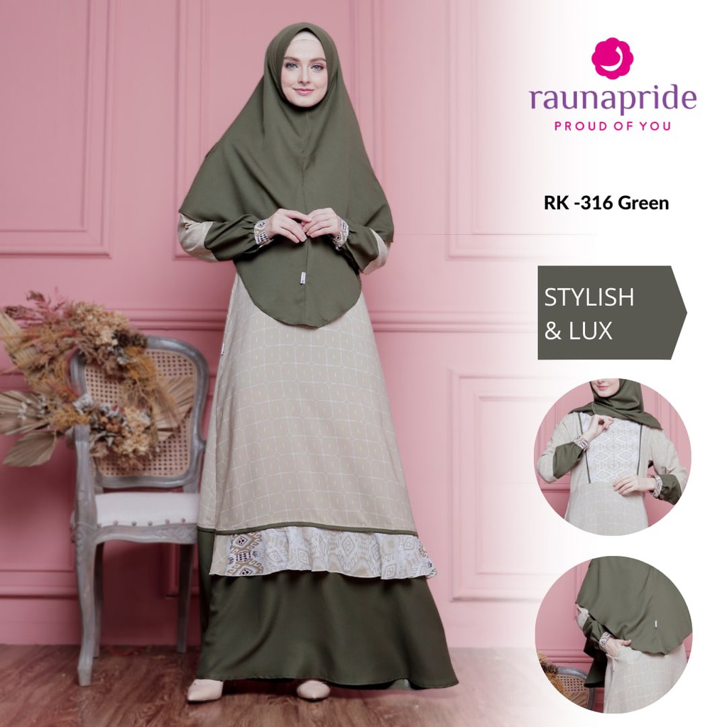 TERBARU GAMIS RAUNA RK 316 GREEN BAHAN KATU GAMIS SYAR'I BUSUI FRIENDLY PLUS JILBAB