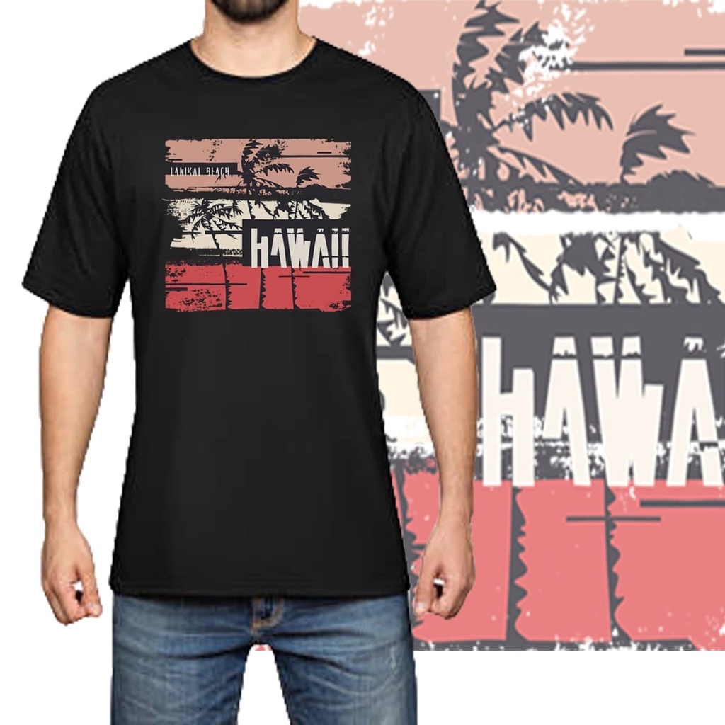 RK - Kaos Pria HAWAII Black Baju Kaos Distro Kaos Gambar Printing Kaos Pria