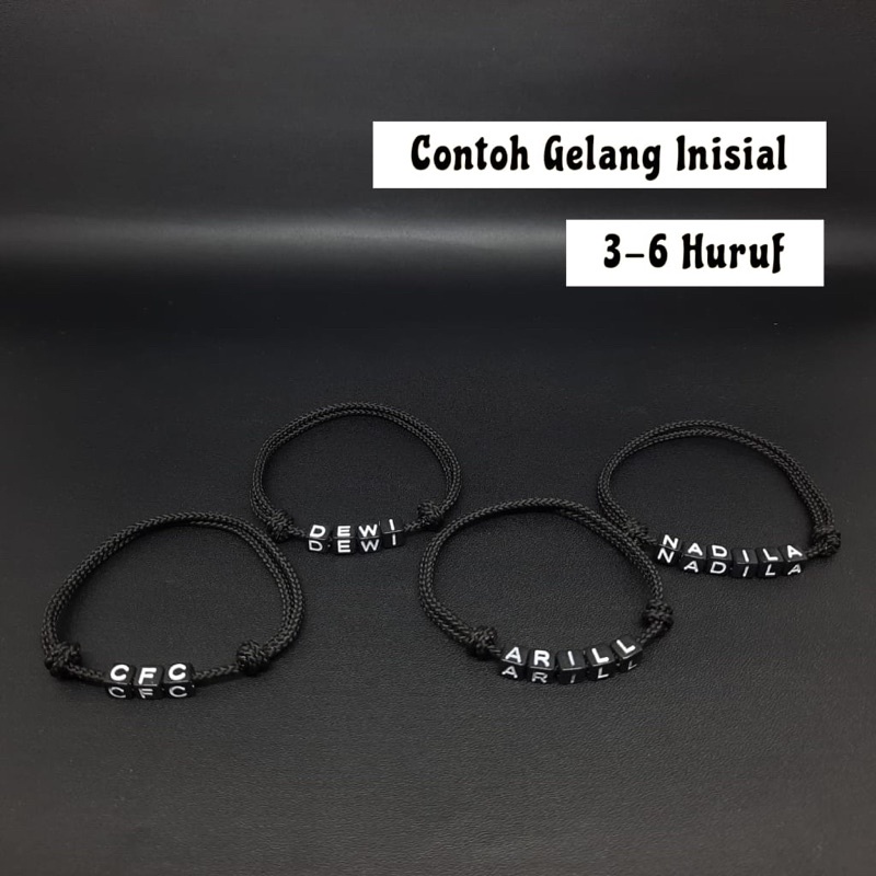 Gelang Tali Couple Inisial Pasangan Teman Keluarga Warna Hitam