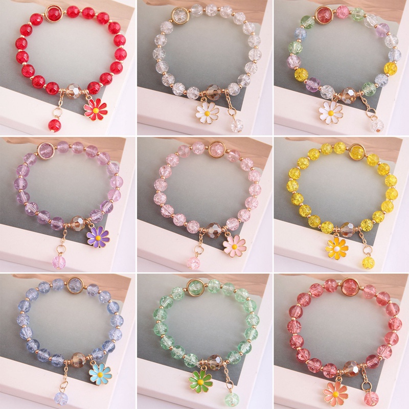 Gelang Manik-Manik Kristal Bunga Daisy Warna-Warni Handmade Gaya Korea Untuk Wanita