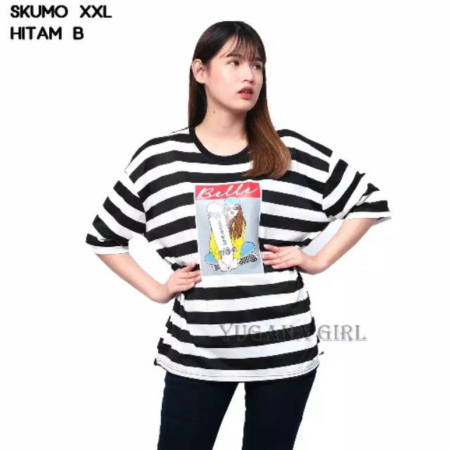 SKUMO Baju Kaos Salur Size Jumbo Lengan Pendek Murah Wanita Kekinian