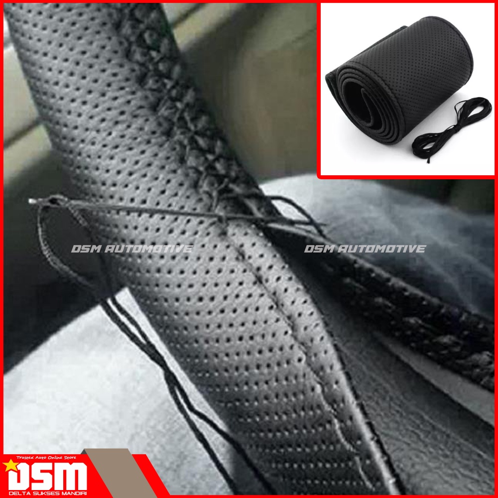 Cover Setir Mobil Sarung Stir DIY Bahan PU Leather + Jarum Benang