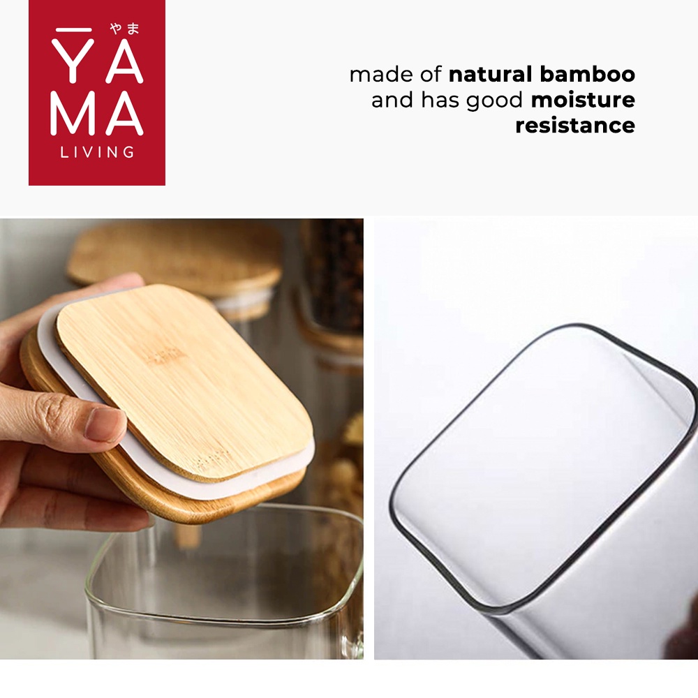 YAMA DASHI Glass Bamboo Jar Toples Pasta Spaghetti Kedap Udara Kaca Tempat Bumbu Dapur 2000 1300 ml