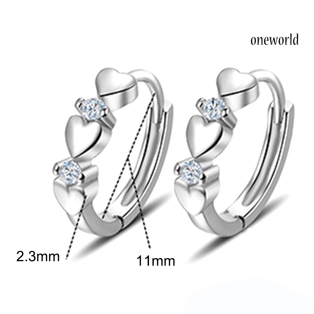 OW@ Elegant Women Cubic Zirconia Inlaid Love Heart Huggie Earring Party Jewelry Gift