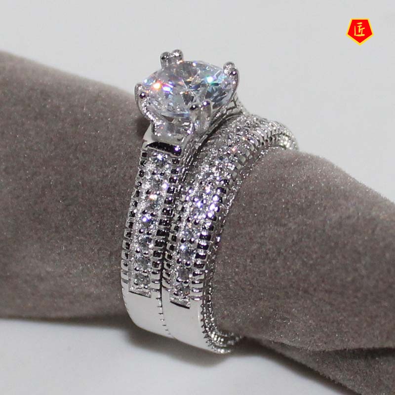 [Ready Stock]European and American Zircon Ring Set Affordable Luxury Fashion