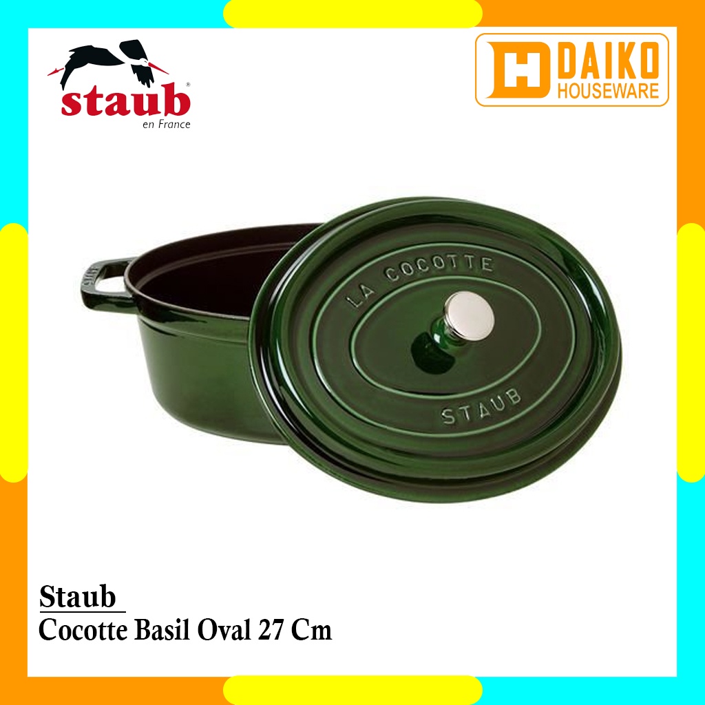 Panci Staub Cocotte Basil Oval 27Cm Cast Iron Cocok Untuk Semua Jenis Kompor Original Staub