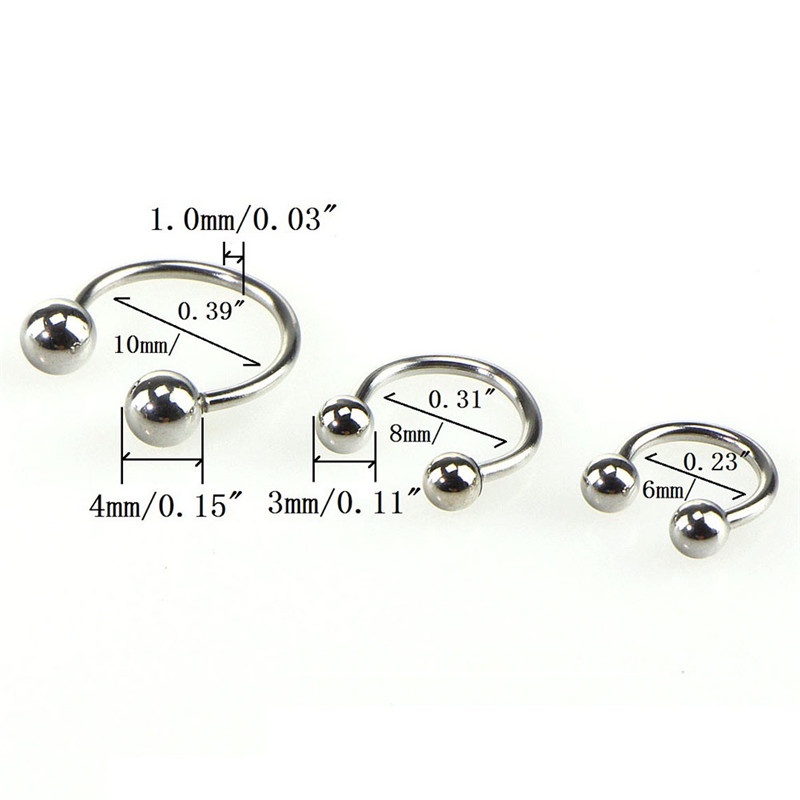 10pcs / set Cincin Tindik Tubuh / Hidung / Bibir Bentuk Sepatu Kuda Bahan Stainless Steel