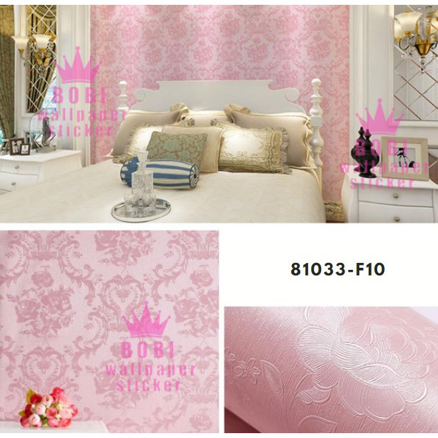 Wallpaper Sticker Motif 81033-F10 Pink Samar Batik / Wallpaper New 2020 / Ukuran 9mx45cm