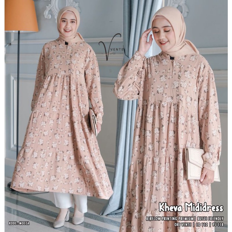 Mididress LD 112 125 XXL Kheva Ori Vente Yukika #2 Midi Dress Long Tunik Wanita Jumbo Terbaru Atasan