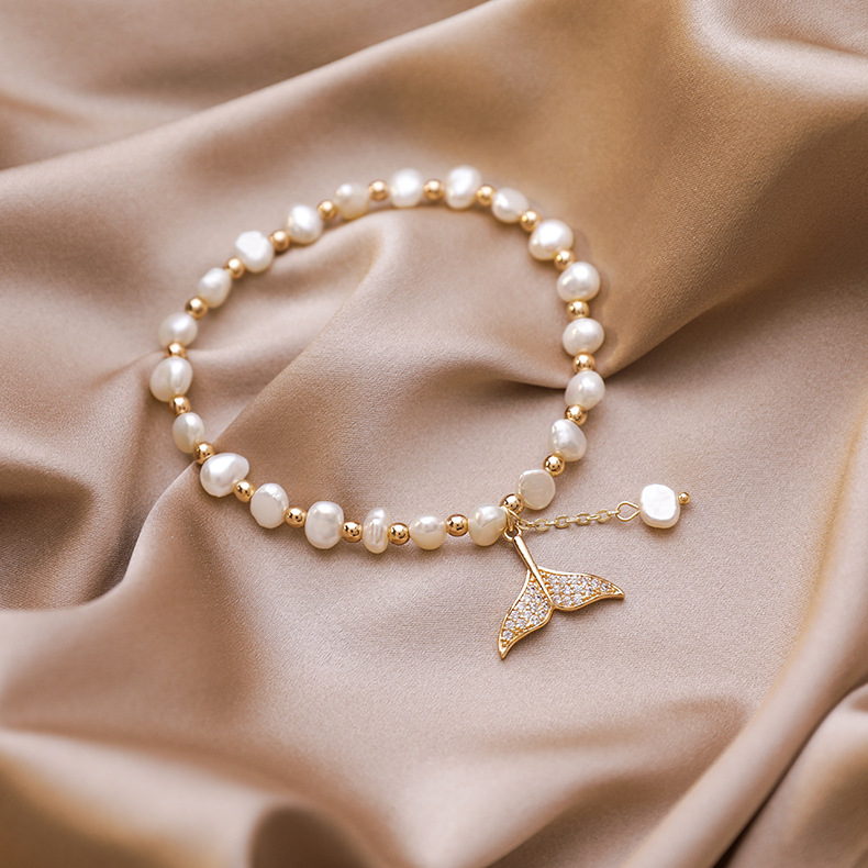XiaoboACC Gelang Bentuk Ekor Mermaid Aksen Mutiara Gaya Korea
