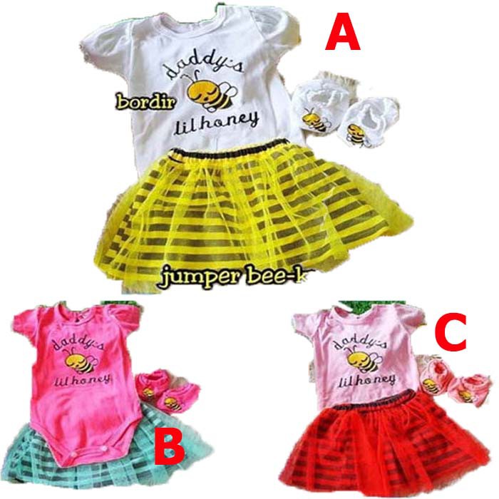 BAJU BAYI PEREMPUAN JUMPER BAYI + ROK LUCU Daddy's Honey Bee