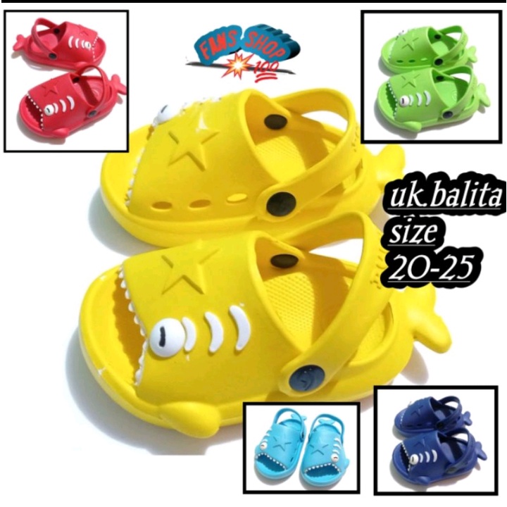 Sandal Anak Baim Motif Ikan Hiu Sandal Tali Belakang Anak 1-2 tahun