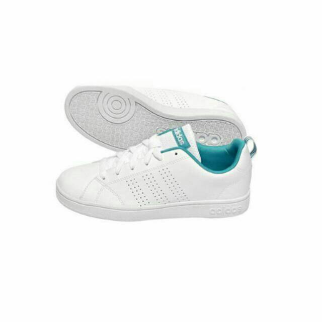 Sepatu Adidas Advantage Fullwhite Blue Snekers Casual Wanita Kerja Kuliah Kado Hadiah Ultah Murah